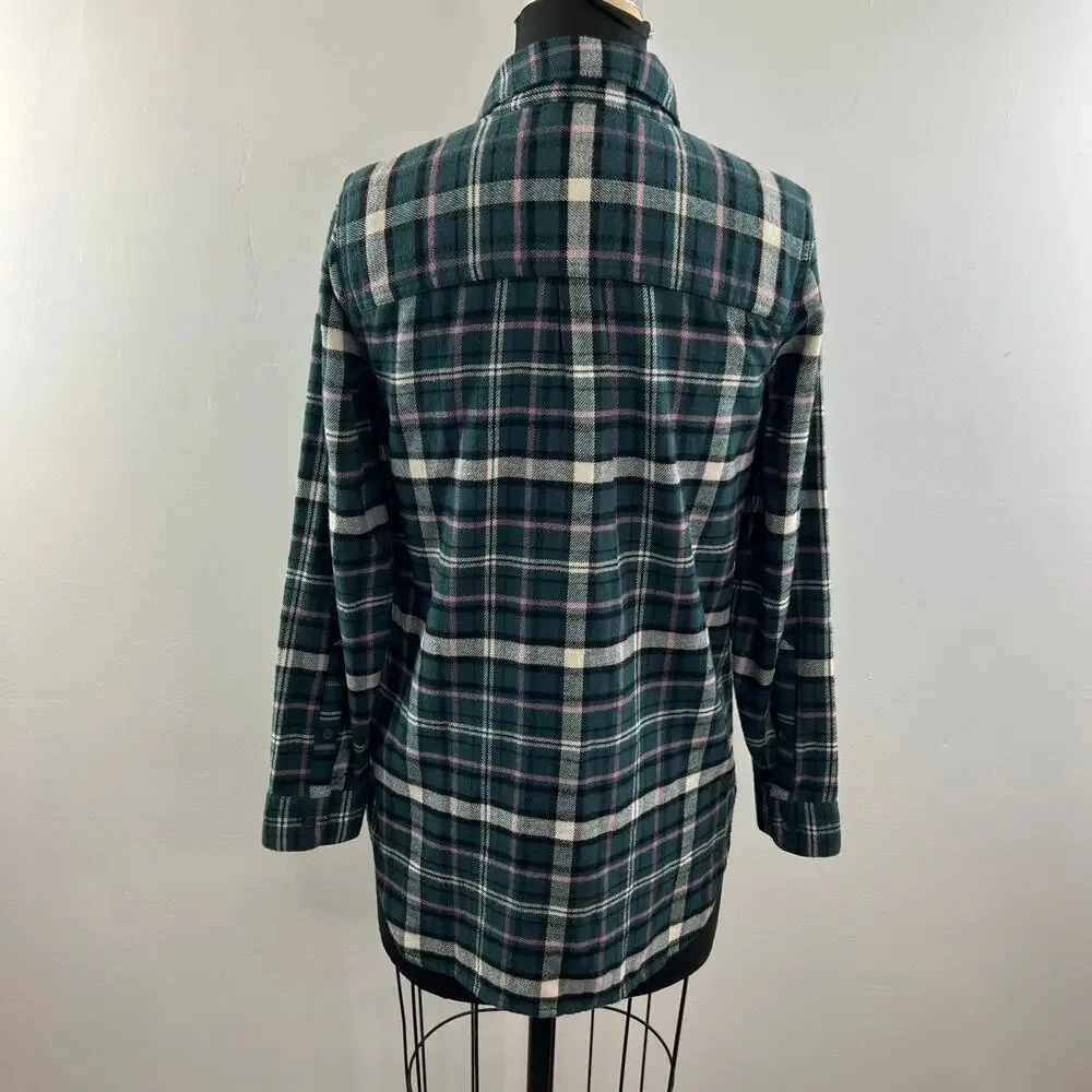 MADEWELL Green White Baywood Plaid Flannel Classic Ex-Boyfriend Shirt Size XS - Picture 6 of 10